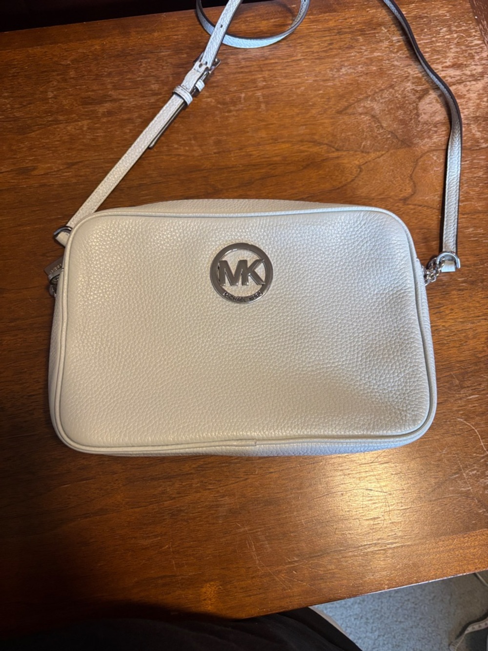 Michael Kors light blue Pebbled Leather Crossbody Bag with Silver MK Logo
